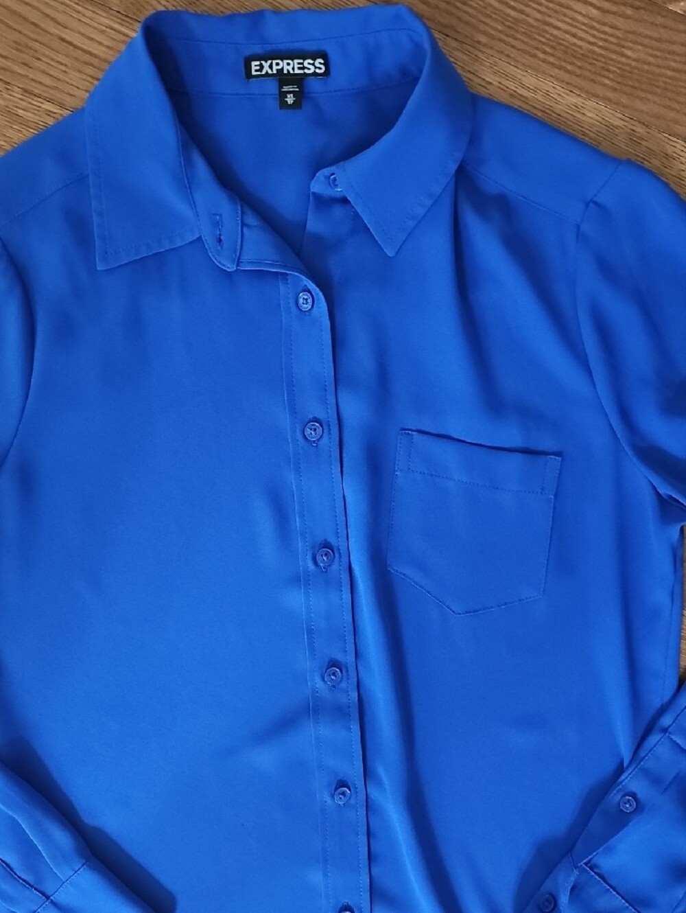 Express Bright Royal Blue Button-Front Shirt - Picture 2 of 4